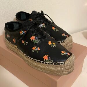 SAINT LAURENT YSL Floral Espadrilles black leather. Authentic. Sz 36